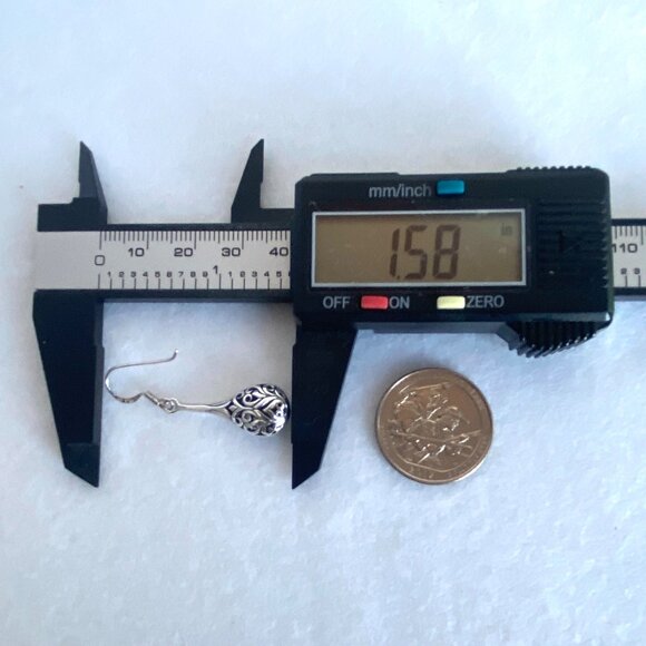 Sterling Silver 925 Hollow Pierced Filigree Scrollwork Teardrop Dangle Earrings - Picture 11 of 15